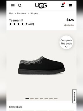 UGG Tasman Black Suede / Silver Slippers Size EU44/ US 11